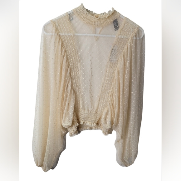 Windsor Natural beige sheer lace blouse size S vintage inspired - Picture 3 of 17